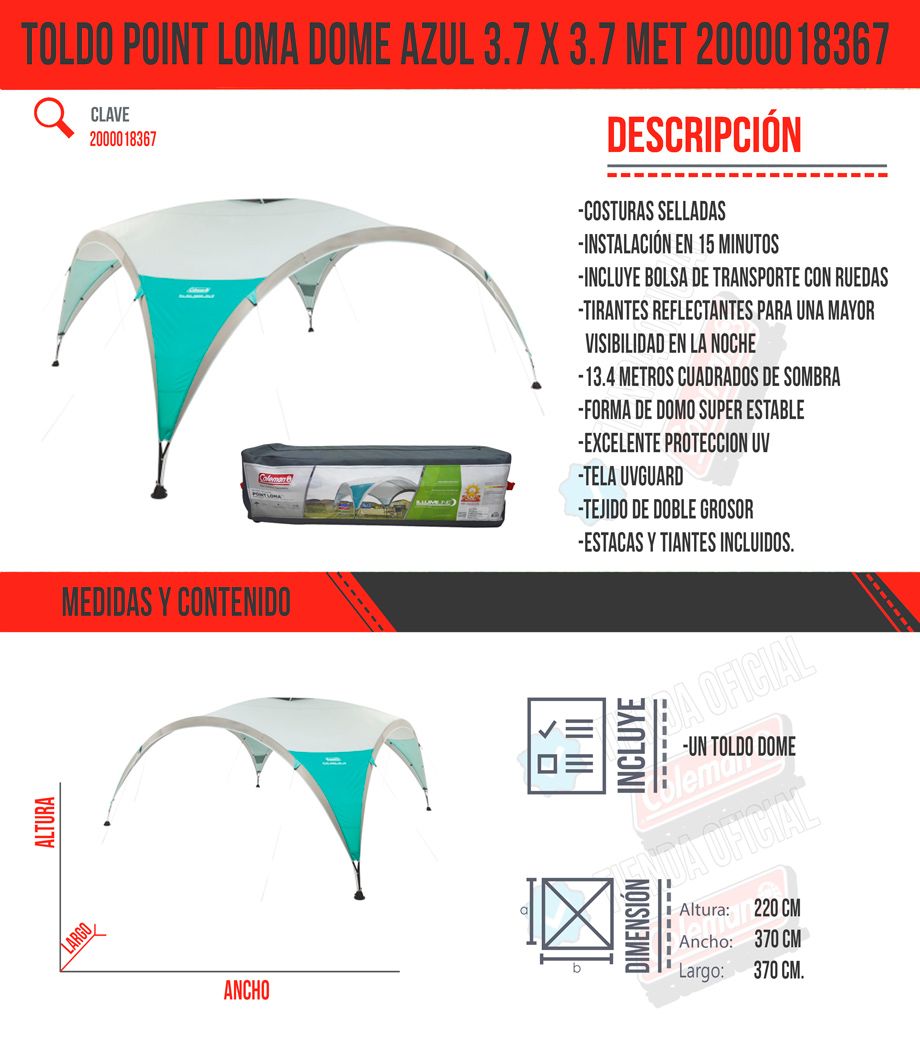 Toldo Point Loma Dome Azul 3.7 x 3.7 met 2000018367 Coleman