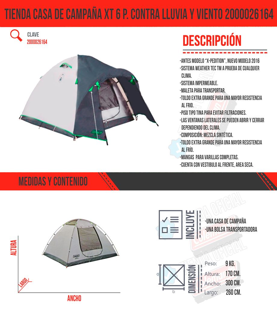 Tienda Casa de Campaña XT 6 P. Contra lluvia y viento 2000026164 Tienda Casa de Campaña XT 6 P. Contra lluvia y viento 2000026164