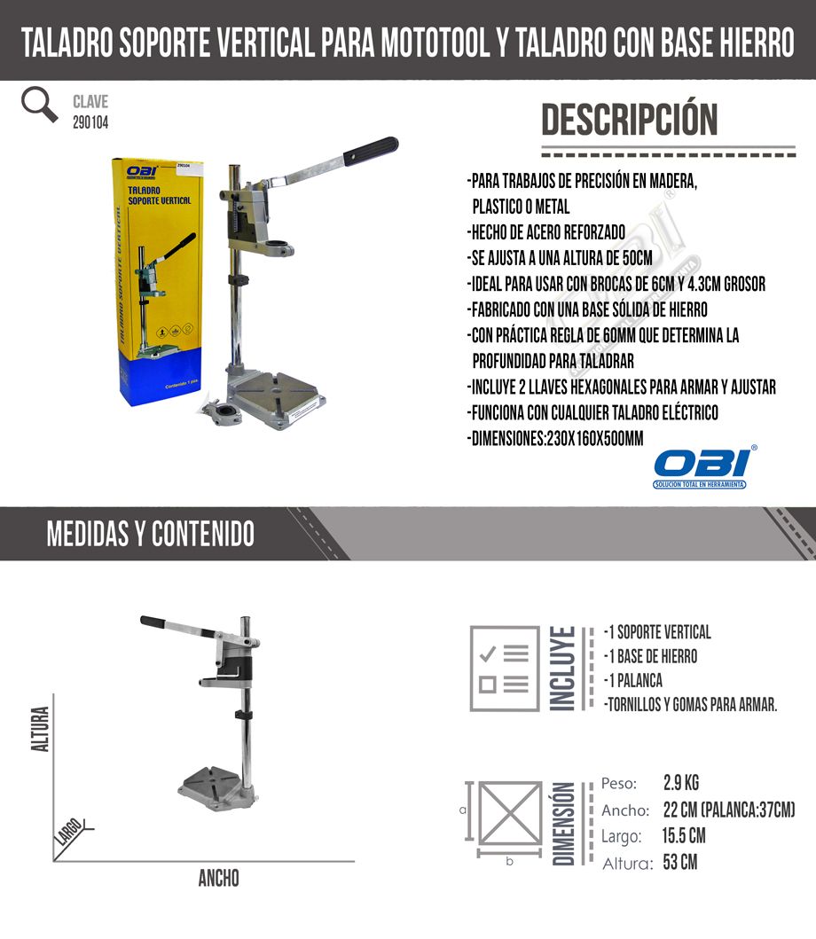 Taladro Soporte Vertical Capacidad 60 mm 405101 OBI Taladro Soporte Vertical Capacidad 60 mm 405101 OBI