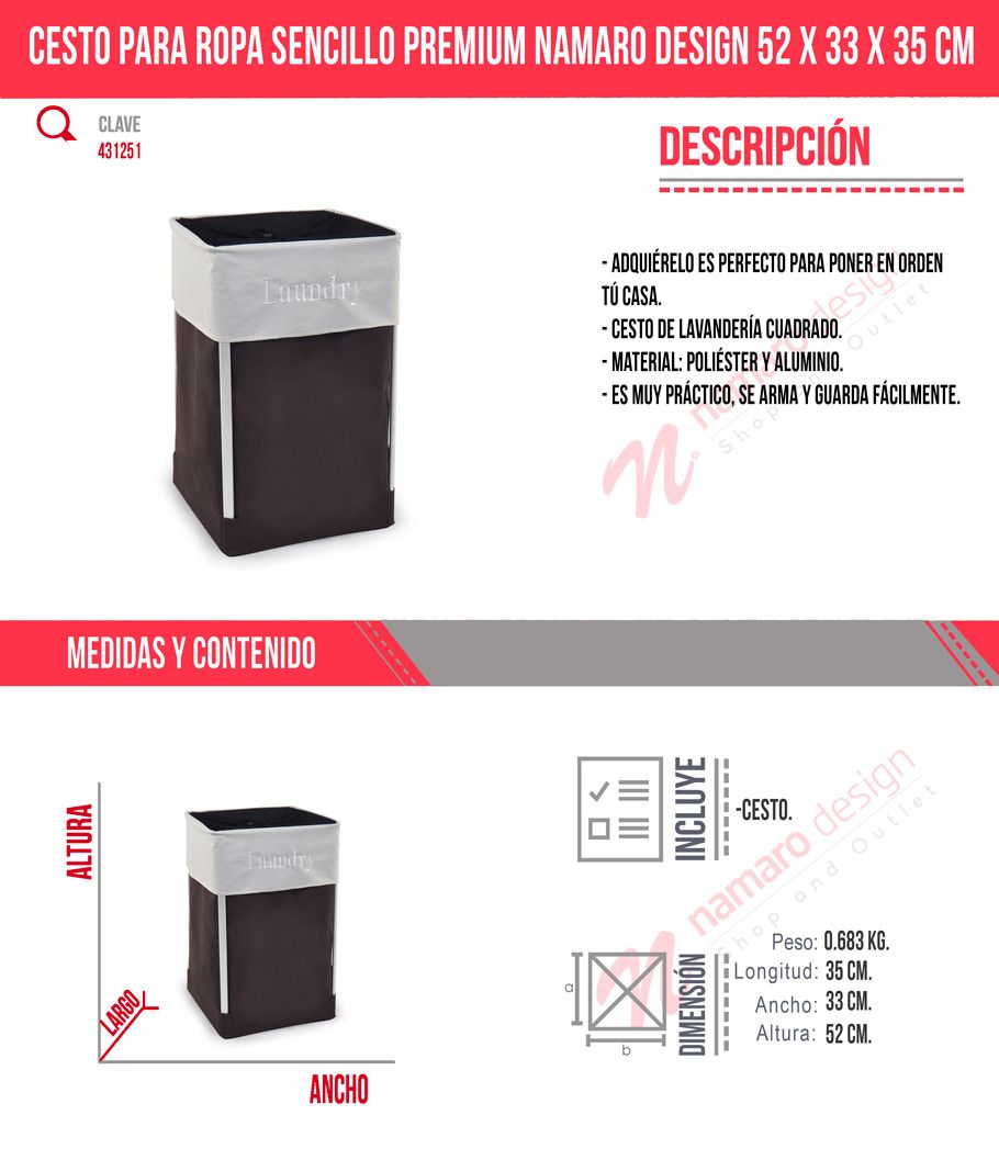 Cesto para Ropa Sencillo Premium Modelo 431251 Namaro Design Namaro...